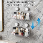 No Drill Bathroom Suction Storage Box, Strong Load-Bearing Shower Caddy Suction Cup Storage Rack with Drain Holes, Removable Hanging Wall Mount Shower Caddy Organizer for Bathroom, Kitchen