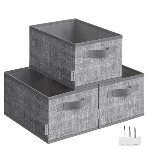 SONGMICS Storage Cubes, 11.8 x 7.9 x 5.9 Inches Non-Woven Fabric Bins with Double Handles, Set of 3, Closet Organizers for Shelves, Foldable, for Clothes, Cattail Gray UROB415G01 - color: Cattail Gray, size: 3 Pack（11.8"L x 7.9"W x 5.9"H）