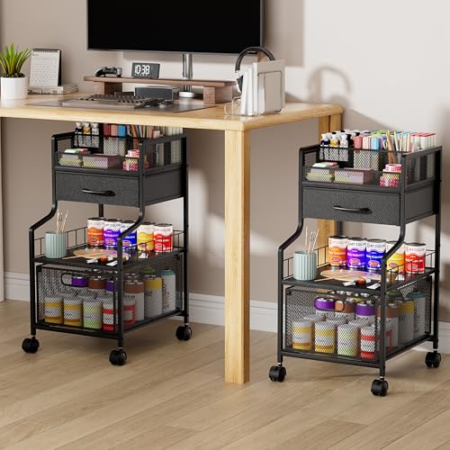 SWTYMIKI Rolling Under Desk Storage - Storage Cart with Drawers & DIY Divider - Art Cart Organizer on Wheels - Craft Rolling Utility Cart for Office, Craft Room & Studio Black - color: Black
