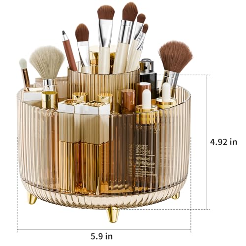 fanado 360° Rotate Makeup Brush Holder Organizer, Makeup Organizers Countertop, Makeup organization and Skincare Storage for Vanity, Desktop, Bathroom (Clear Amber) - color: Clear Amber