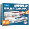 HIBAG 20 Gallon Under Bed Storage Containers, Underbed Clothing Storage Bins, Clear Plastic Organizer with Reinforced Handles, for Clothes Comforters Blankets Towels Pillows Bedding (2 Pack) - size: 20 gal Underbed - 2 pack