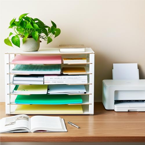 Yumkfoi Construction Paper Organizer 12" x 18", 6-Tiers Paper Organizer Storage, Wooden Desktop Organizer, Letter Tray for Office, Home, Classroom - size: 21.7" x 13.7" x 15.6"
