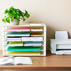 Yumkfoi Construction Paper Organizer 12" x 18", 6-Tiers Paper Organizer Storage, Wooden Desktop Organizer, Letter Tray for Office, Home, Classroom - size: 21.7" x 13.7" x 15.6"