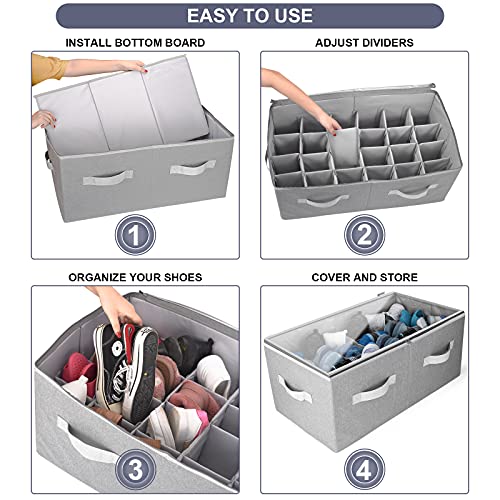 Moteph Shoe Organizer Closet Storage Solution with Clear Cover & Adjustable Dividers for Shoes, Handbags, Blankets, Linen, Clothing (Large - 24 Pairs, Grey) - color: Grey, size: Large - 24 Pairs