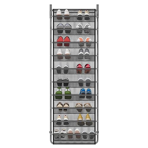 10 Tier Shoe Rack Over The Door Shoe Organizer Hanging Shoe Storage The Door Shoe Rack for Closet Pantry Wall Floating Shelves (10 Tier, Silver Grey)