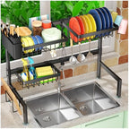 SNSLXH 2-Tier Over The Sink Dish Drying Rack, Kitchen Large Dish Drying Rack Over The Sink, Suitable for Most Sinks, Effective Dish Drying, Kitchen Drying Rack（26.57"-35"） - size: Large 2 tiers 3 baskets