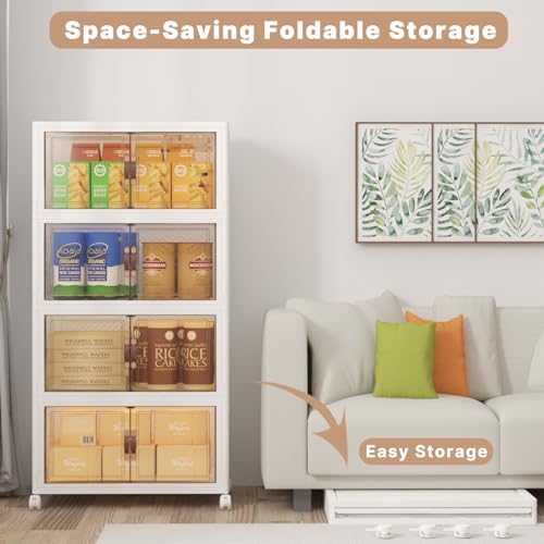 UAMFURI Extra Large Stackable Storage Bins with Lids & Wheels, 480QT-120QT/30GAL*4Pack Foldable Collapsible Closet Organizers Storage Cabinet with Doors for Bedroom Dorm - color: white, size: 4PACK-25"W16"D58"H