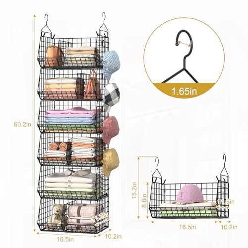 6 Tier Extra Large Hanging Storage Organizer,Hanging Closet Shelves with Dividers,Closet Organizer Wire Shelf with 5 S Hooks,Bedroom,Laundry Storag-Black - color: Black, size: 6-Tier