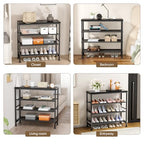 Mavivegue Shoe Rack Organizer, 4-Tier Metal Shoe Storage with Non-Woven Fabrics Shelves and Wooden Top Board, Shoe Rack for Entryway Bedroom Living Room Garage, Black - size: 4 Tier