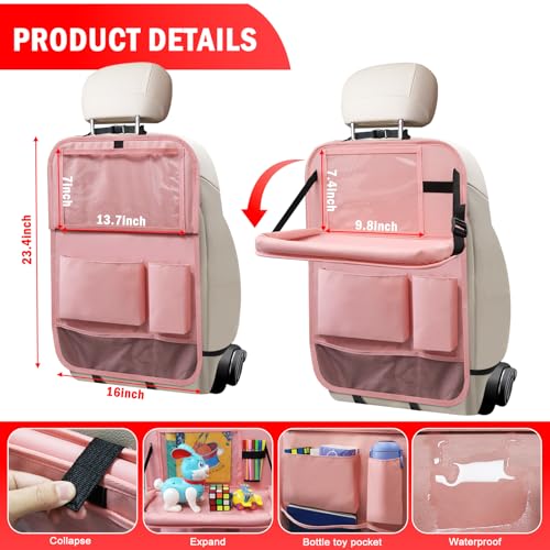 2Pack Car Backseat Organizer with Foldable Table Tray,6 Storage Pockets Car Storage Organizer with Tablet Holder,Car Seat Back Protectors Kick Mats Travel Accessories (Pink) - color: Pink, size: 2 Pack with Food Tray