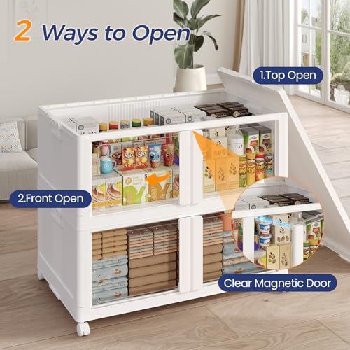 200GAL Large Stackable Storage Bins with Lid and Wheels, 800Qt Collapsible Organizer Cabinet with Clear Door, for Closet, Bedroom, Kitchen, Garage, 4-Pack White - style: 4 Pack