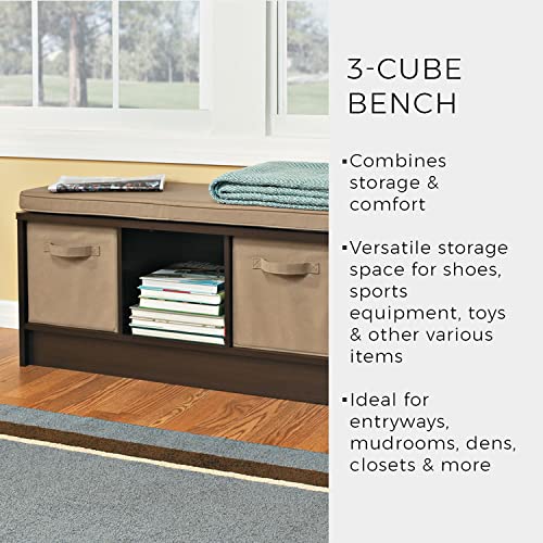 ClosetMaid 1570 Cubeicals 3-Cube Storage Bench, Espresso with Tan Cushion - color: Espresso With Tan Cushion
