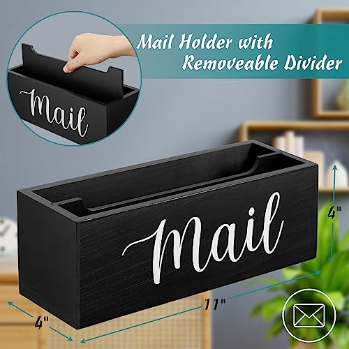 DRASTAR Mail Organizer, Mail Holder with 2 Slots, Mail Basket for Wall Table Countertop, Wood Desk Mail Organizer, Black Envelope Holder for Home Office Decor - color: Black, size: 2 Slots