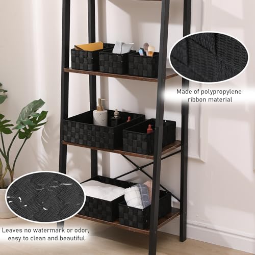 Storage Bins Woven Organizer Set of 7 – Polypropylene Storage Baskets with Metal Frame, Stackable Fabric Boxes for Drawers, Closet, Shelf, Nursery and Office, Black - color: Black, size: 7PCS-without lid