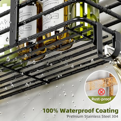 Yougai Shower Caddy, Shower Organizer with Soap Holder and Hooks, Rustproof Shower Shelves, No Drilling Bathroom Organizers and Storage, Wall-Mounted Kitchen & Home Decor (Black) - color: Black