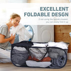 2 Pieces Up Laundry Hamper, 3 Compartment Collapsible Mesh up Laundry Basket, Collapsible Mesh Laundry Baskets for Family College Dorm Hoom Dirt Clothes Bin with Handle - color: Black+White 1