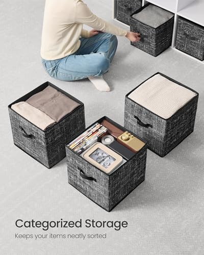 SONGMICS Storage Cubes, 13 x 13 x 13 Inches Non-Woven Fabric Bins with Double Handles, Set of 10, Closet Organizers for Shelves, Foldable, for Clothes, Ink Black UROB133B01 - color: Ink Black, size: 10 Pack (13"L x 13"W x 13"H）