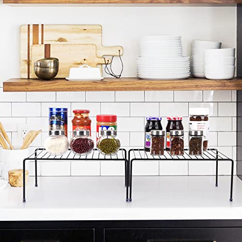 SIBAO Kitchen Cabinet Storage Shelf Rack/Plastic Feet - (13.1 x 10.2 Inch) - Steel Metal - Rust Resistant Finish - Cups, Dishes, Cabinet & Pantry Organization (2, Black) - color: Black