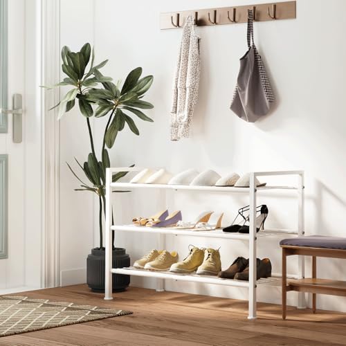 3-Tier Metal Shoe Rack, Sturdy Floor-Mounted Storage Organizer for Closet Entryway Garage Dorm Room, Easy Assembly Multi-Purpose Shelf, White - color: White, size: 3 Tier