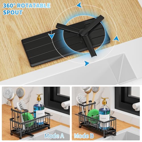 Cisily Sponge Holder for Kitchen Sink, Sink Caddy Organizer with High Brush Holder, Kitchen Countertop Organizers and Storage Essentials, Rustproof 304 Stainless Steel (Black with Towel Rack, 9.25″) - color: Black With Towel Rack
