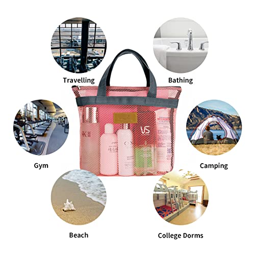 TOPASION Mesh Shower Caddy Bag Portable Hanging Toiletry and Bath Organizer with Zipper for Travel, Gym, Camping, College Dorms, Beach - color: Pink