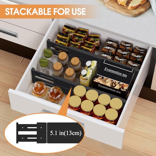 Bamboo Drawer Dividers,17-22" Adjustable Kitchen Drawer Organizer for Clothes,8 Pack Expandable Drawer Organization Separators for Bedroom,Bathroom,Dresser and Office,Black - color: Black-8Pack, size: 17-22 IN