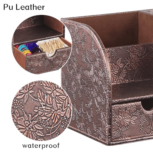 Square Tissue Box Cover with Drawer Storage and Tray on Top, PU Leather Tissues Cube Boxes Holder, Modern Nightstand Organizer Caddy, Remote Control Holder for Bathroom, Bedside, Office, Home - color: Archaize