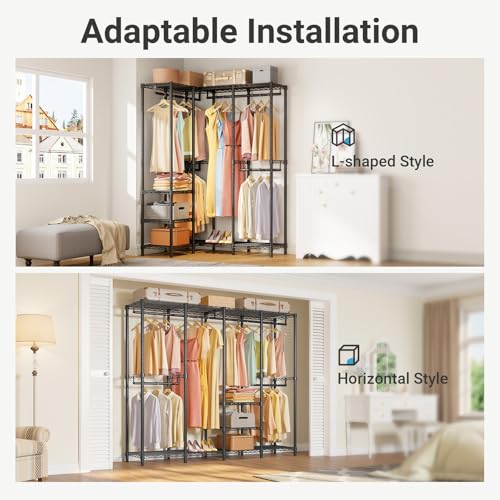 VIPEK V40 Medium Clothes Rack, 900lbs Capacity Sturdy Metal Garment Rack, Clothing Rack with 6 Shelves & 4 Hang Rods, Adjustable Open Wardrobe Closet Organizer for Bedroom/Apartment/Retail, Black - color: Black, size: V40 Medium