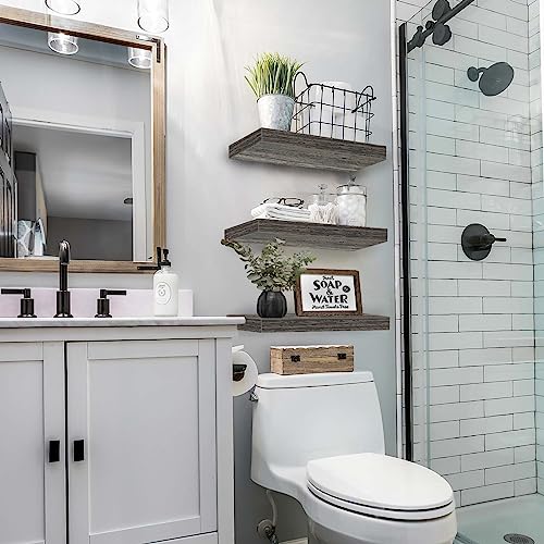 QEEIG Floating Shelves for Wall Bathroom Shelf Bedroom Kitchen Living Room Hanging Book Shelves Small Farmhouse Decor 16 inch Set of 3, Grey (015-GY3) - color: D. Grey, size: 3pcs