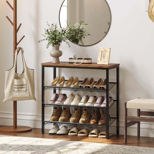 Nunsino Shoe Rack for Closet,4 Tier Shoe Organizer for Entryway,Shoe Shelf with Storage Shelves and Spacious Top,Max Holds 16 of Shoes,Rustic Brown - color: Rustic Brown, size: 4 Tier