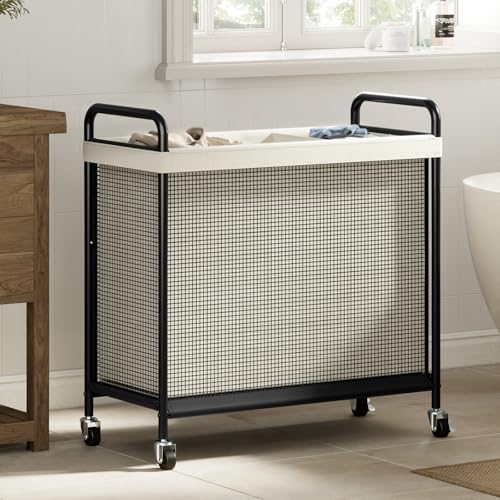 WOWLIVE Laundry Hamper 3 Section, 120L Rolling Laundry Basket with wheels and Removable Liner Bag, Laundry Sorter with Metal Handle, Large Clothes Hamper for Laundry Room, Bathroom and Dorm, Beige - size: 3-Section
