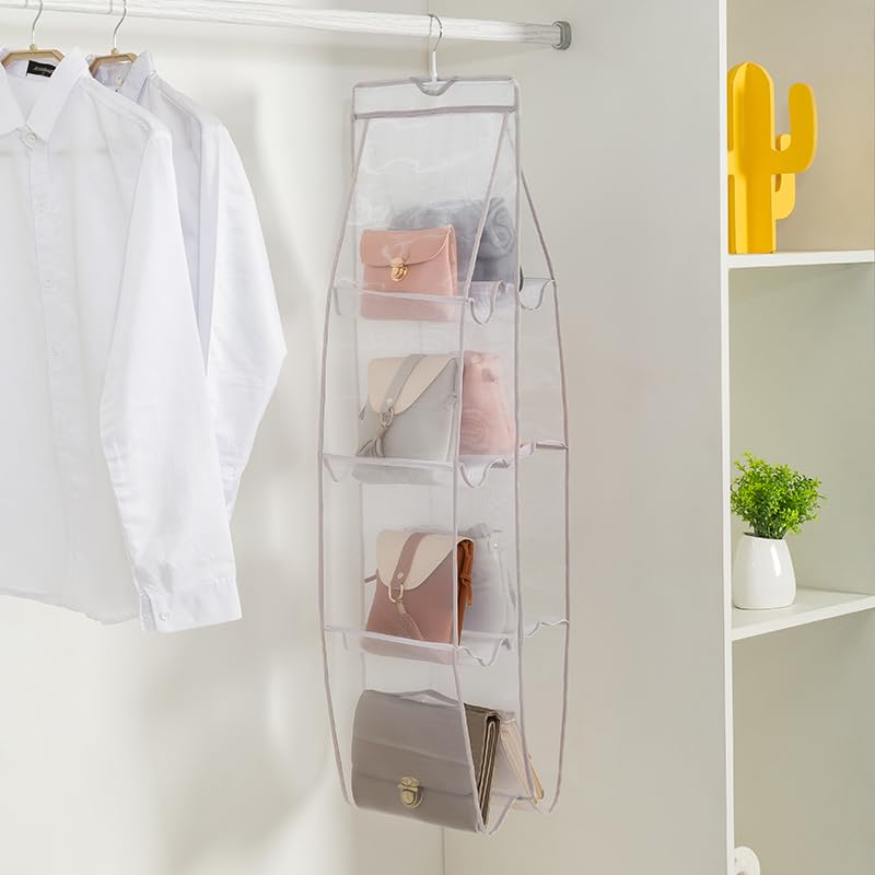 AARAINBOW 1 Pack Hanging Handbag Purse Organizer for Closet, Hand Bag Organizer Holder 8 Pockets, Space Saving Wardrobe Purse Storage Organizer for Women, 46 L x 13.8W (A-Gray) - color: A-Gray