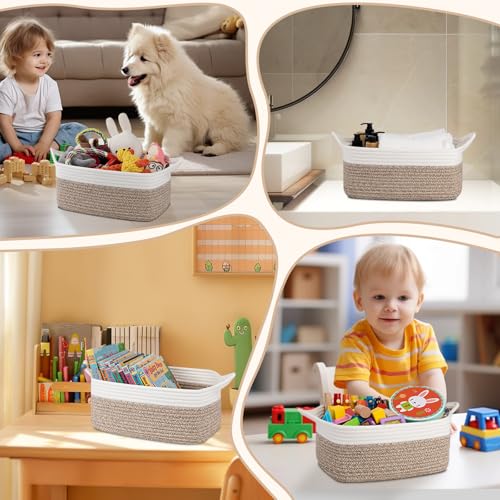 OIAHOMY Woven Basket, Gift Basket Empty with Gift Bags and Ribbons, Rope Baskets for Baby Showers, Storage Baskets with Handles for Nursery, Pet Toy Organizer - Brown & White - color: Brown & White, size: Medium: 13.5L*10W*6H