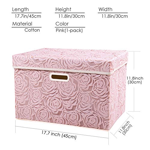PRANDOM Larger Collapsible Storage Bin with Lid [1-Pack] Fabric Decorative Storage Box Cube Organizer Container Baskes with Handles Divider for Bedroom Closet Living Room Pink 17.7x11.8x11.8 Inch - color: Pink, size: Large(1-Pack)
