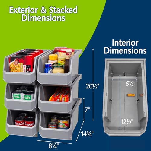 ReadySpace Plastic Containers for Organizing and Storage Bins for Closet, Kitchen, Office, Garage or Pantry Organization, Stackable Bins, Large (14.8" x 8" x 7"), 6-Pack, Grey - color: Grey, size: Large, 6-Pack