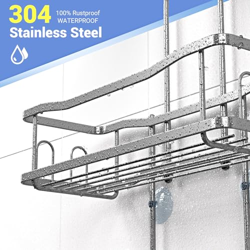 Aitatty Hanging Shower Caddy Bathroom Organizer: Rustproof Shower Shelf Racks Over Shower Head - No Drilling Inside Bath Shower Rack Shelves Over Showerhead for Shampoo with Soap Holder Silver - color: Silver