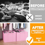 SpaceAid Shoe Organizer for Closet, 2 Pack Foldable Shoe Storage Containers Baskets Boxes Bins w/Adjustable Dividers, Fits 16-32 Pairs, Pink - color: Pink