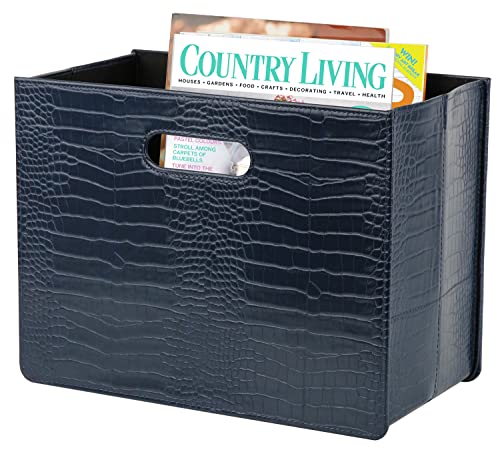 HofferRuffer Magazine Basket Holder, Foldable Magazine Rack, Document File Holder Organizer, File Folder, Newspaper Storage Bin Organizer for Home or Office (Dark Blue) - color: Dark Blue