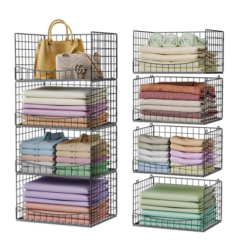 JKsmart 4-Tier Stackable Closet Organizers and Storage Shelves, Extend Clothing Closet Shelf Bins for Jeans Pants Sweaters - Wardrobe Cupboard Clothes Organizer System-Wider Mouth Design - color: Black, size: 4-Tier 15.9''W×11.8''D×35.4''H