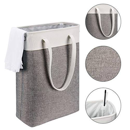 i BKGOO Laundry Basket with Handles white&Grey Coffee-Slim Laundry Bin Collapsible Dirty Clothes Basket Narrow Laundry Bag Foldable Dirty Hamper for Camping, Dorms, Apartments - color: white&Grey Coffee