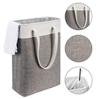 i BKGOO Laundry Basket with Handles white&Grey Coffee-Slim Laundry Bin Collapsible Dirty Clothes Basket Narrow Laundry Bag Foldable Dirty Hamper for Camping, Dorms, Apartments - color: white&Grey Coffee