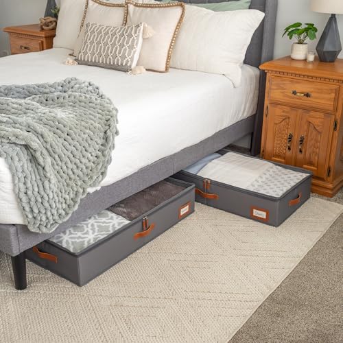 OrganiHaus Under Bed Storage Containers, Bedroom Storage and Organization Bins, Clothes Organizer for Closet with Clear Cover and Reinforced Handles - Set of 2 33x17x6 inches Gray - color: Gray