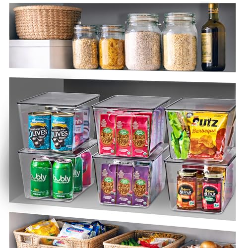 Sorbus Clear Storage Bins with Lids, 8 Pack Large Organization Bins with Handles – Clear Stackable Storage Containers for Storage, Pantry, Fridge, Cabinet, Closet & Kitchen Organization – BPA-Free - color: 8 Pack, size: Large, style: With Lid