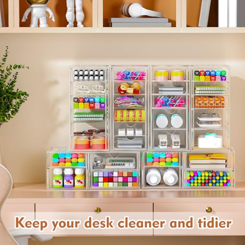 ARSTPEOE 22 Drawers, Acrylic Desk Makeup Organizer, Plastic Drawers Organizer, Stackable Storage Solution for Makeup, Dresser, Office, Bathroom Clear Plastic Craft and Bead Storage Cabinet - size: 22 Drawers