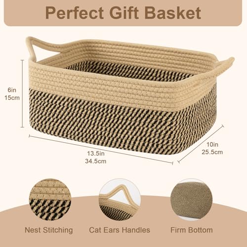 OIAHOMY Woven Basket, Gift Basket Empty with Gift Bags and Ribbons, Rope Baskets for Baby Showers, Storage Baskets with Handles for Nursery, Pet Toy Organizer -Black & Yellow - color: Black & Yellow, size: Medium: 13.5L*10W*6H