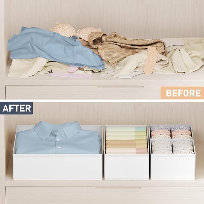 DIMJ Drawer Organizer Clothes 20 Pack - Foldable Baby Organizers and Storage & Dresser Organizer for Bedroom, Closet - Nursery Organization Dresser Dividers for underwear, Sock,Bra, Belt, Tie, White - color: White, size: 20 Pack