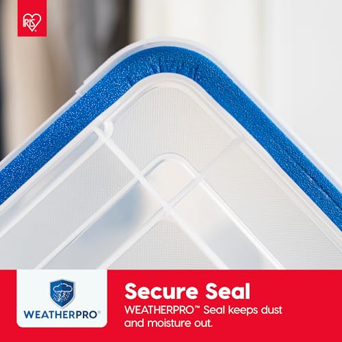 IRIS USA WeatherPro 16 Qt Storage Bins with Lids, 3 Pack, BPA-Free Plastic Gasket Box with Tight Latch and Seal, Stackable Nestable Tote Tub - Clear/Blue - size: 16 Qt. - 3 Pack