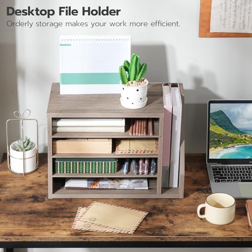 HOOBRO Mail Sorter, Literature Organizer with Adjustable Shelves, Paper Organizer for Office, Home, Wood Countertop Mail Sorter, File Holders, Magazines, Greige BG41WF01N1 - color: Greige