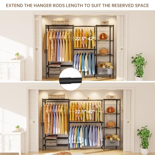 Golpart Coat Rack Clothes Wardrobe：Closet Organizer and Storage Clothing Garment Rack with Shelves Heavy Duty for Hanging Clothes Portable Adjustable Black 15.8" Dx(70-88.5)" Wx76.5 H - color: Black, size: 15.8"Dx(70-88.5)"Wx76.5"H