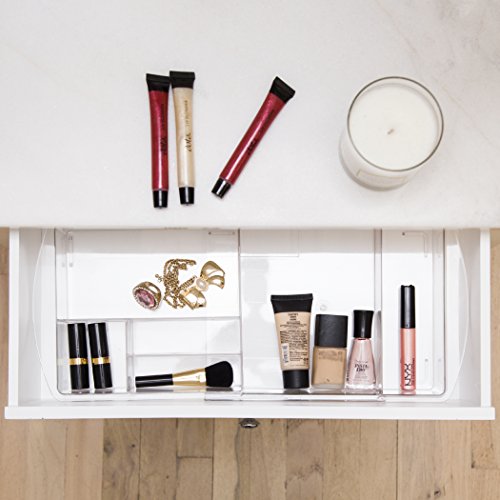 BINO | 7-Section Expandable Plastic Drawer Organizer | Makeup Storage | Space-Saving Makeup Storage | BPA - Free Material | Home Essential | Bathroom Vanity Organizer | Cosmetic